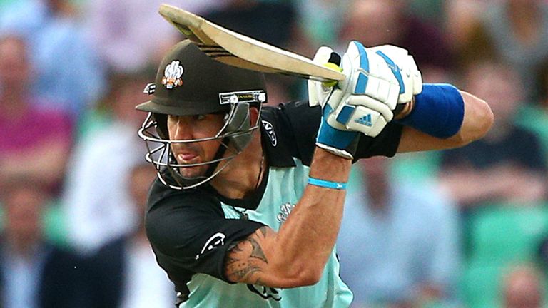 Kevin Pietersen of Surrey hits out during the Natwest T20 Blast match between Surrey and Somerset at The Kia Oval