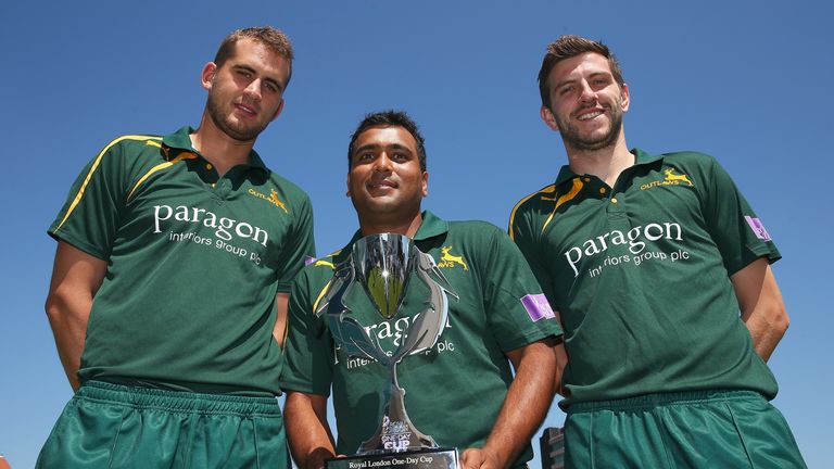 NOTTINGHAM, ENGLAND - JULY 24:  Alex Hales, Samit Patel and Harry Gurney of Nottinghamshire County Cricket Club launch the Royal London One Day Cup at Tren
