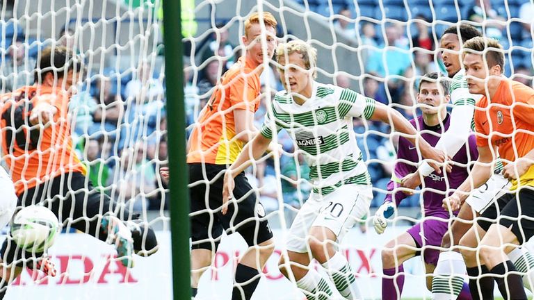 Virgil van Dijk: Celtic defender turns the ball into the KR Reykjavik net to open the scoring at Murrayfield