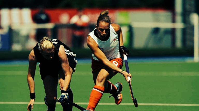 Elen (left) in action against England at the Commonwealth Games