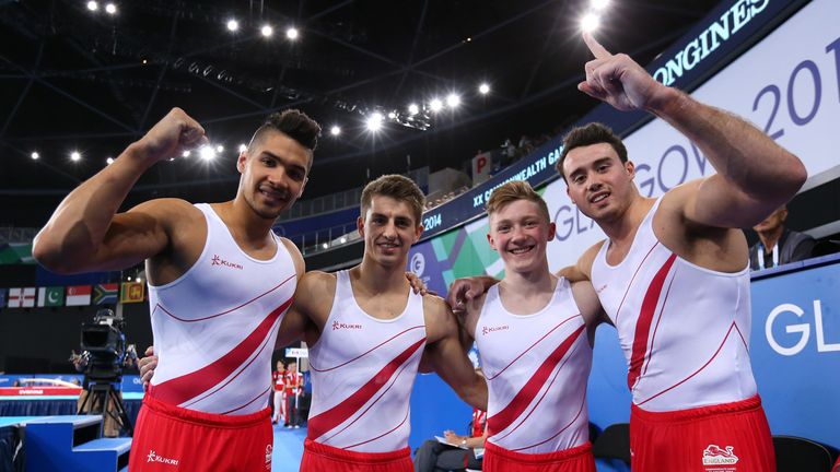 Louis Smith, Max Whitlock, Nile Wilson and Kristian Thomas at the Commonwealth Games