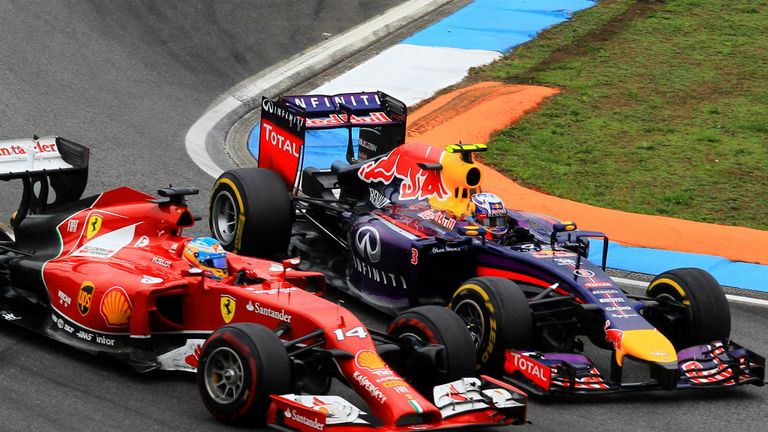 Fernando Alonso and Daniel Ricciardo went wheel-to-wheel at Hockenheim