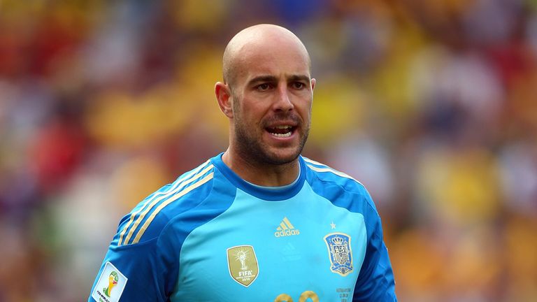 CURITIBA, BRAZIL - JUNE 23: Pepe Reina of Spain looks on during the 2014 FIFA World Cup Brazil Group B match between Australia and Spain at Arena da Baixad