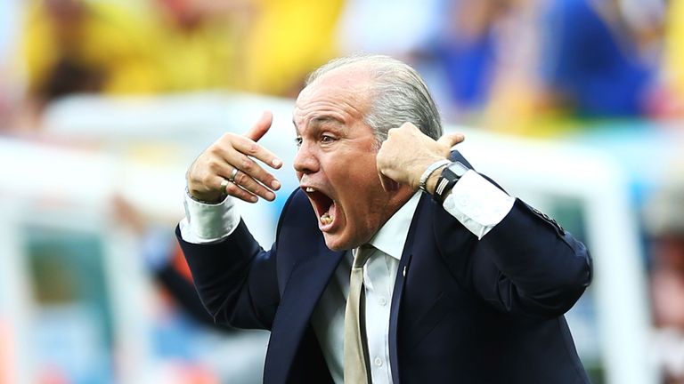 Head coach Alejandro Sabella of Argentina gestures during the 2014 FIFA World Cup Brazil Quarter Final match between Argentina and Belgium in Brasilia
