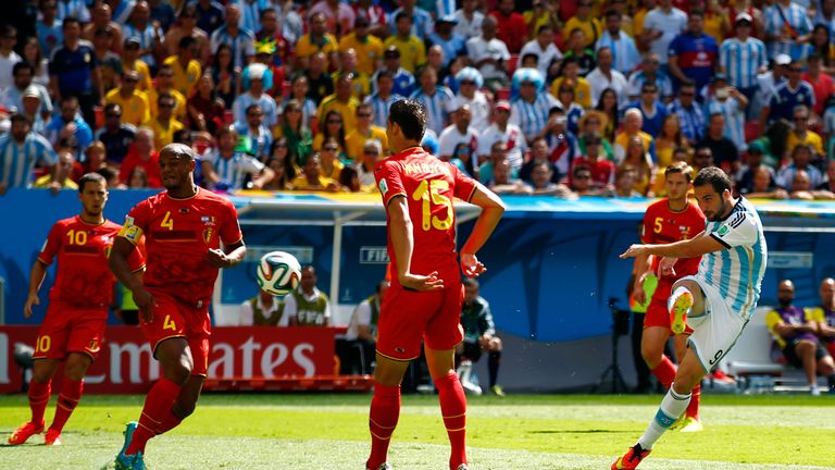 Gonzalo Higuain goal, Argentina v Belgium, FIFA World Cup quarter-final, Brasilia