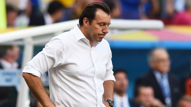 BRASILIA, DF - JULY 05: Head coach Marc Wilmots of Belgium reacts during the 2014 FIFA World Cup Brazil Quarter Final match between Argentina and Belgium a