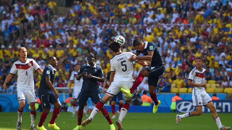 Mats Hummels heads opening goal, France v Germany, World Cup quarter-final, Maracana