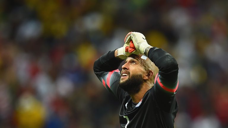 Tim Howard of the United States reacts during the 2014 FIFA World Cup Brazil Round of 16 match between Belgium and the USA in Salvador