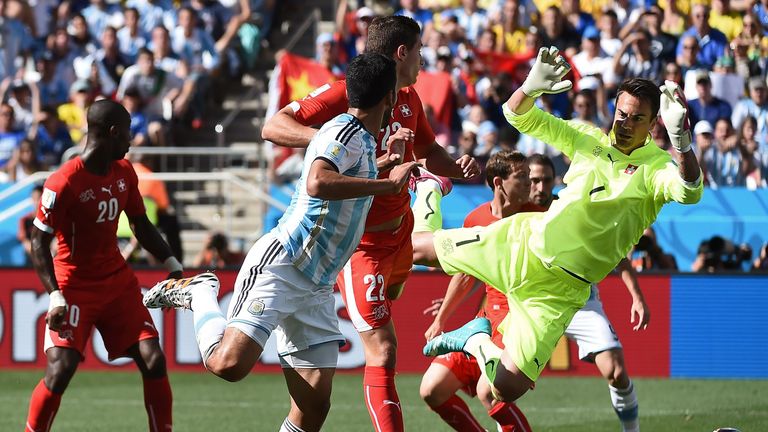 Switzerland goalkeeper Diego Benaglio is called into action