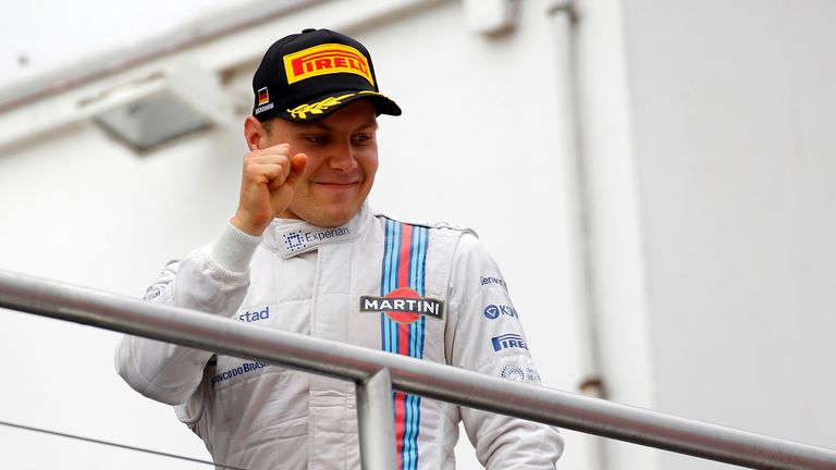 Valtteri Bottas celebrates second on the podium