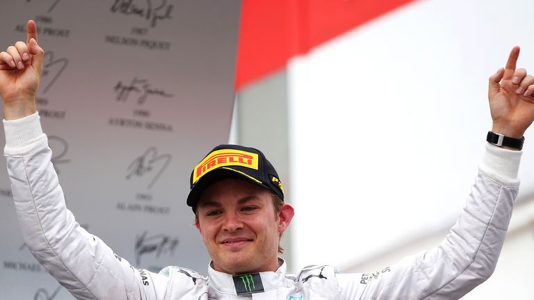 Nico Rosberg celebrates on the podium