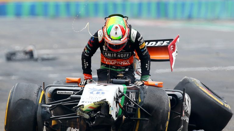 Sergio Perez crashes out