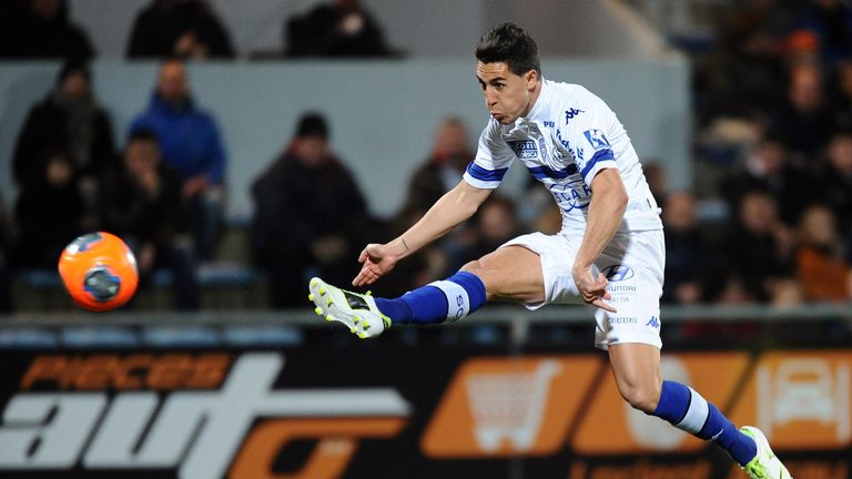 Bastia's Belgian forward Gianni Bruno scores a goal during the French L1 football match between FC Lorient and Sporting Club Bastia on March 1, 2014 at the