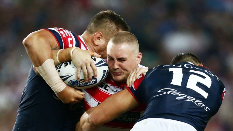 Gil Dudson in action against the Sydney Roosters in February