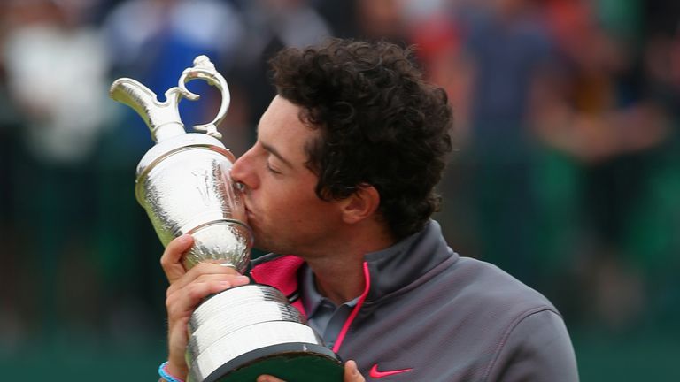 HOYLAKE, ENGLAND - JULY 20:  Rory McIlroy of Northern Ireland kisses the Claret Jug after his two-stroke victory at The 143rd Open Championship at Royal Li
