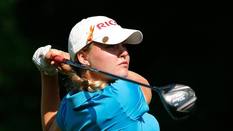 Charley Hull of England tees off the 16th hole during round two of the Airbus LPGA Classic presented by JTBC at the Crossings Course 