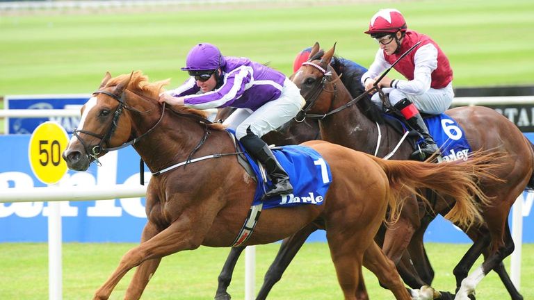East India ridden by Seamus Heffernan wins the Darley European Breeders Fund Maiden during Darley Irish Oaks Day at Curragh Racecourse, County Kildare. PRE