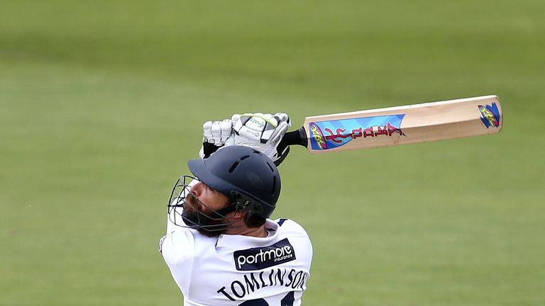James Tomlinson of Hampshire hits out during day two of the LV County Championship match against Gloucestershire at the Ageas Bowl