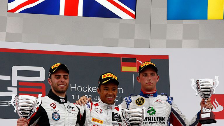 Dino Zamparelli, Jann Mardenborough and Jimmy Eriksson on the podium (GP3 Series Media)