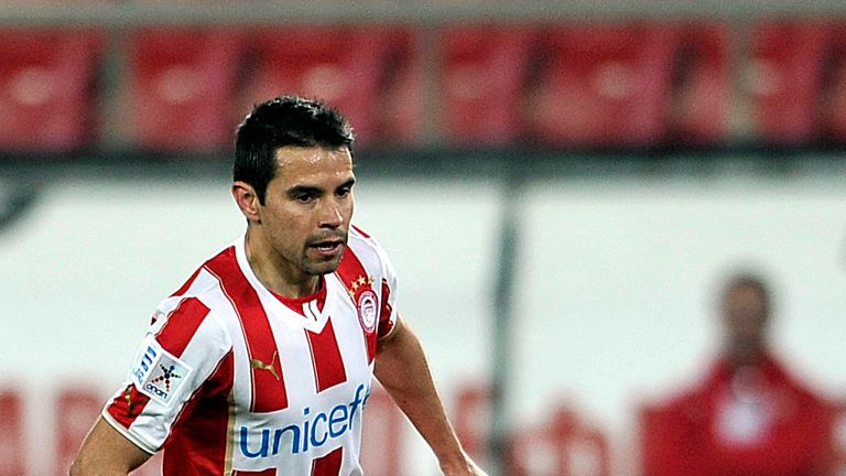ATHENS,GREECE - FEBRUARY 5:  Saviola of Olympiacos F.C. in action during the Greek Superleague  match between Olympiacos F.C. and Panionios GSS at the Kara