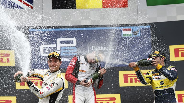 Jolyon Palmer, Stoffel Vandoorne and Felipe Nasr on the podium (GP2 Series Media)
