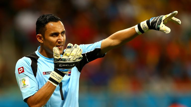 Goalkeeper Keylor Navas of Costa Rica gestures during the 2014 FIFA World Cup Brazil Quarter Final match between the Netherlands