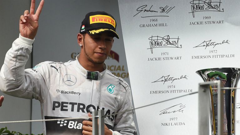 Lewis Hamilton on the Hungaroring podium