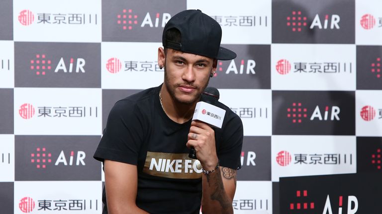 Neymar da Silva Santos attends the press conference to announce the advertising contract with Nishikawa Sangyo Co in Tokyo, Japan