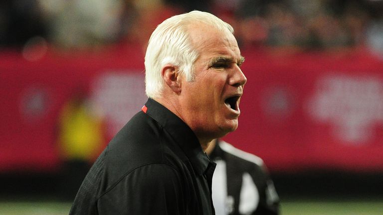 ATLANTA, GA - DECEMBER 29: Head Coach Mike Smith of the Atlanta Falcons disputes a call during the game against the Carolina Panthers at the Georgia Dome o