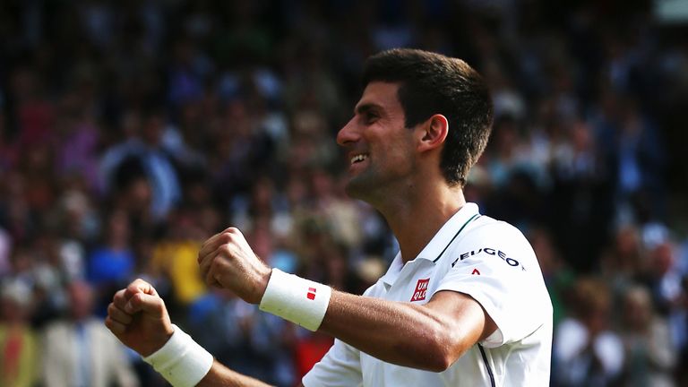LONDON, ENGLAND - JULY 06:  Novak Djokovic of Serbia celebrates winning the Gentlemen's Singles Final match against Roger Federer of Switzerland on day thi