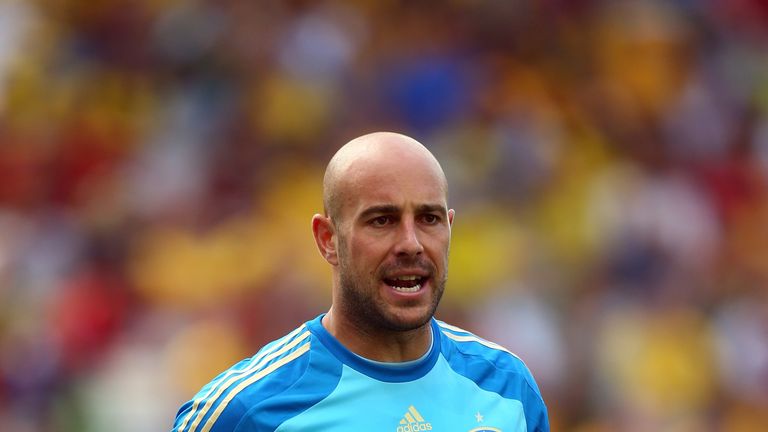 Pepe Reina of Spain looks on during the 2014 FIFA World Cup Brazil Group B match between Australia and Spain at Arena da Baixad