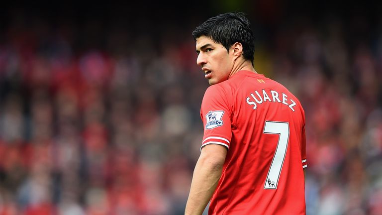 LIVERPOOL, ENGLAND - MAY 11:  Luis Suarez of Liverpool looks on during the Barclays Premier League match between Liverpool and Newcastle United at Anfield 