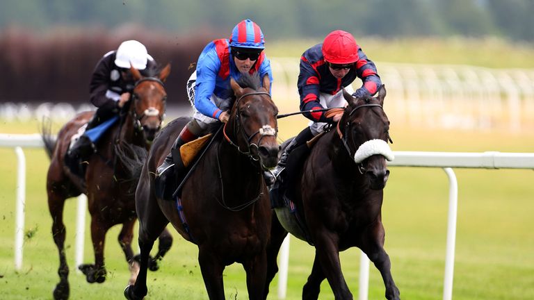 Saab Almanal (left) ridden by tom Queally beats Smiling Stranger ridden by Osin Murphy to win the Compton Beauchamp Estates Ltd maiden stakes during The Be