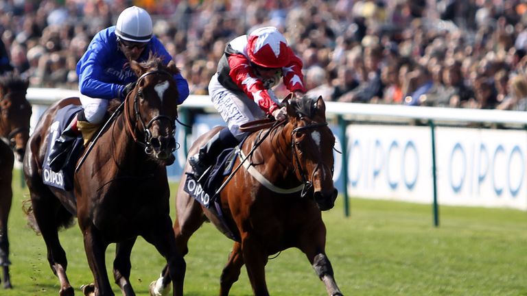 Elite Gardens ridden by Kieren Fallon beats Aktabantay (right) ridden by Ryan Moore to win the Makfi Future stars maiden stakes during day two of the 2014 