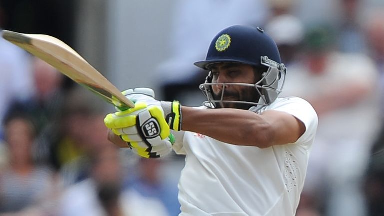 India's Ravindra Jadeja in batting action against England during day five of the first Investec test match at Trent Bridge.