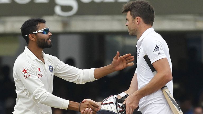 Ravindra Jadeja (l) and James Anderson in happier times at Lord's