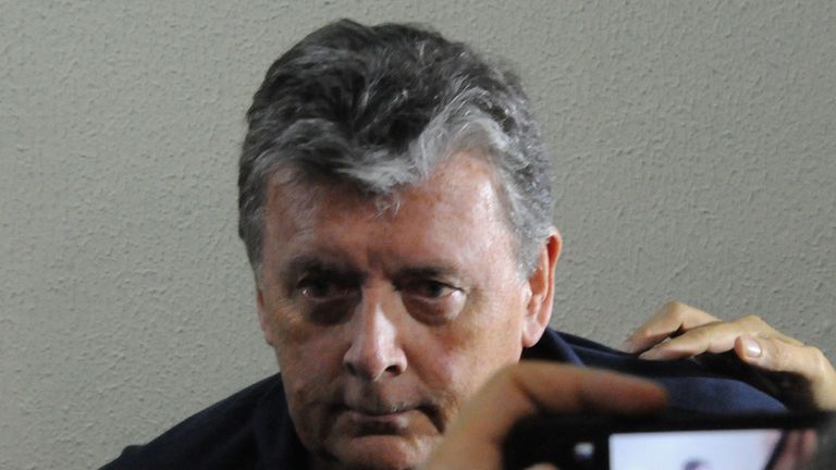 The CEO of Match Hospitality, Raymond Whelan sits at a police station in Rio de Janeiro after being arrested
