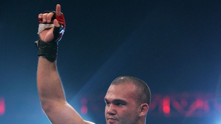 Robbie Lawler celebrates his victory over Eduardo Pamploma during the Superfight at the International Fight League event in 2007