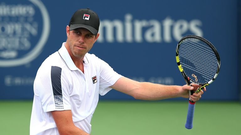 Sam Querrey reacts after a shot against Steve Johnson during the BB&T Atlanta Open at Atlantic Station on July 21, 2014 in Atlanta,