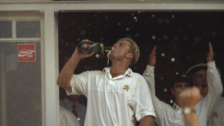 10 Jul 1997:  Shane Warne of Australia celebrates victory over England in the Fifth Ashes Test Match at Trent Bridge in Nottingham, England.