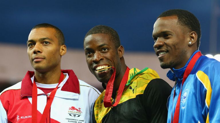 England's William Sharman (left) had to settle for silver in the men's 110 metres hurdles