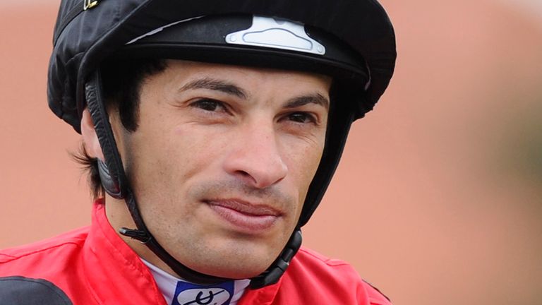 NEWMARKET, ENGLAND - APRIL 17: Silvestre De Sousa poses at Newmarket racecourse on April 17, 2014 in Newmarket, England. (Photo by Alan Crowhurst/Getty Ima