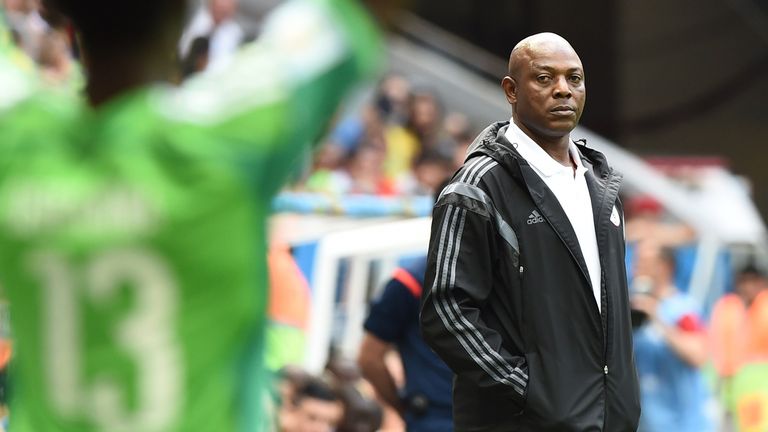 Nigeria coach Stephen Keshi during a World Cup Round of 16 football match v France at Mane Garrincha National Stadium in Brasilia