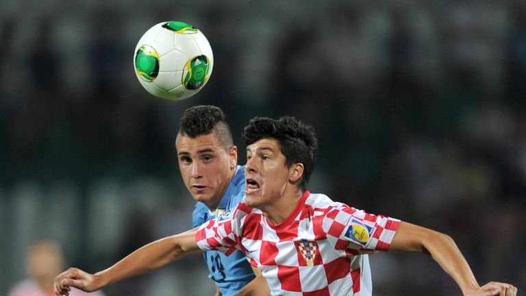 Stipe Perica of Croatia in action against Uruguay at the Under 20 World Cup