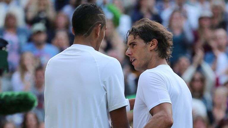 Australia's Nick Kyrgios is congratulated by Spain's Rafael Nadal (right) after winning their match during day nine of the Wimbledon Championships