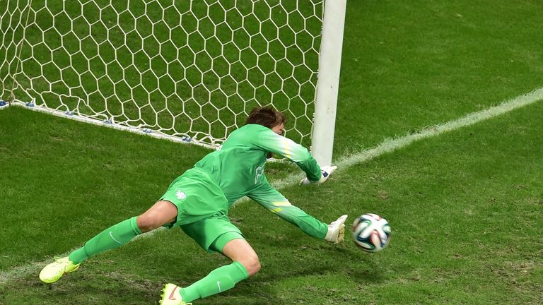 Tim Krul saves in penalty shootout, Holland v Costa Rica, World Cup