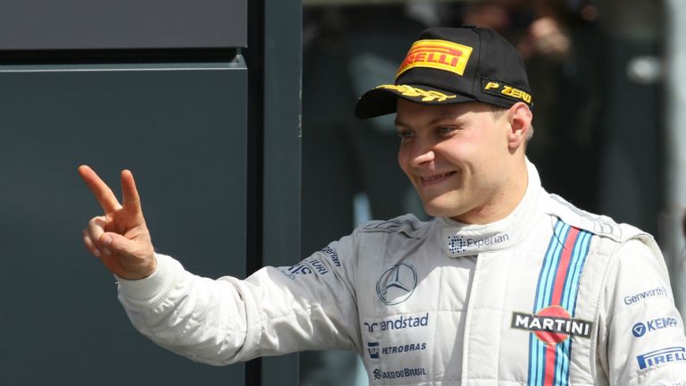 Valtteri Bottas celebrates second place at Silverstone
