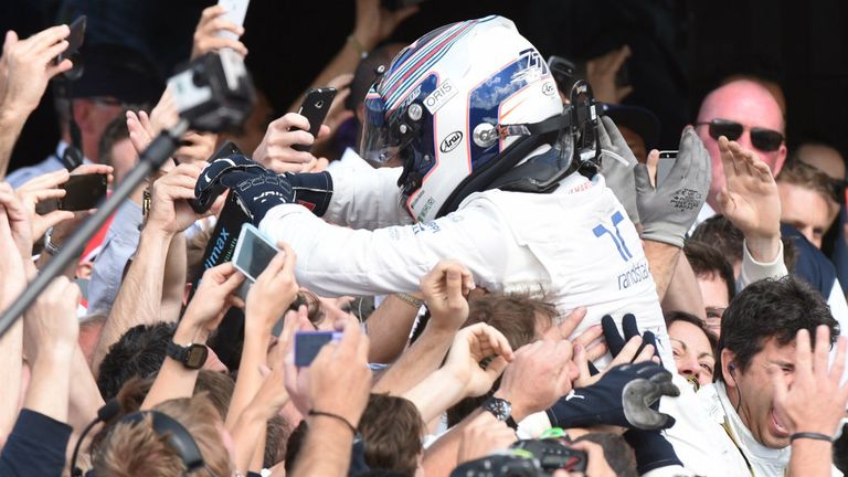 Valtteri Bottas celebrates his second place in Britain