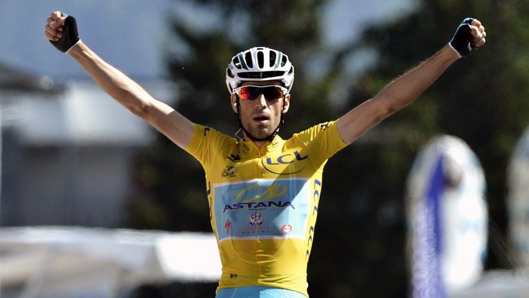 Vincenzo Nibali crosses the finish line at the end of the 197.5 km thirteenth stage of the 101st edition of the Tour de France