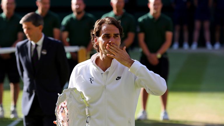 Switzerland's Roger Federer after losing to Serbia's Novak Djokovic in the Mens singles final during day fourteen of the Wimbledon Championships at the All